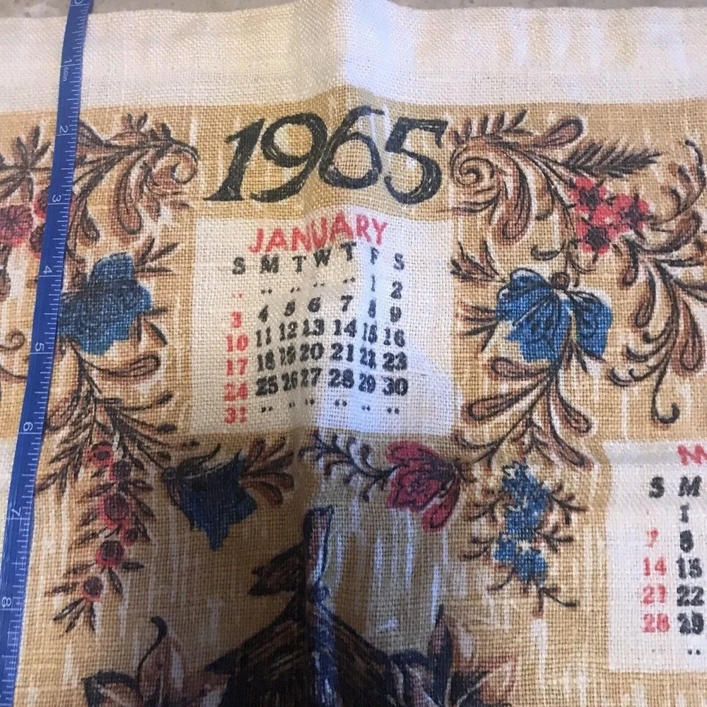 1965 Kitchen Calendar Tea Towel Cuckoo Clock Wall Hanging Granny Core MCM